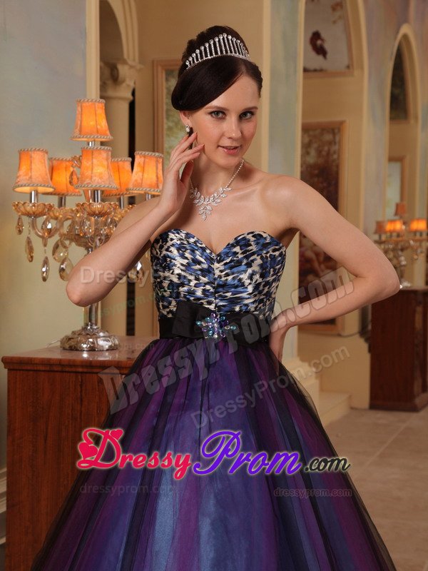Purple Sweetheart Brooch Leopard Print Beading Prom Dress
