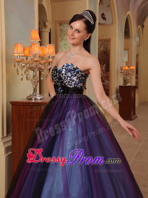 Purple Sweetheart Brooch Leopard Print Beading Prom Dress