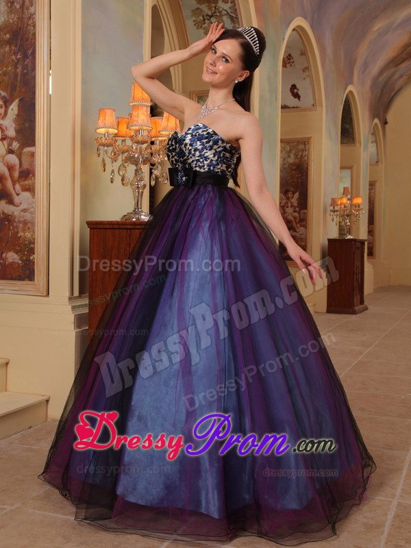 Purple Sweetheart Brooch Leopard Print Beading Prom Dress