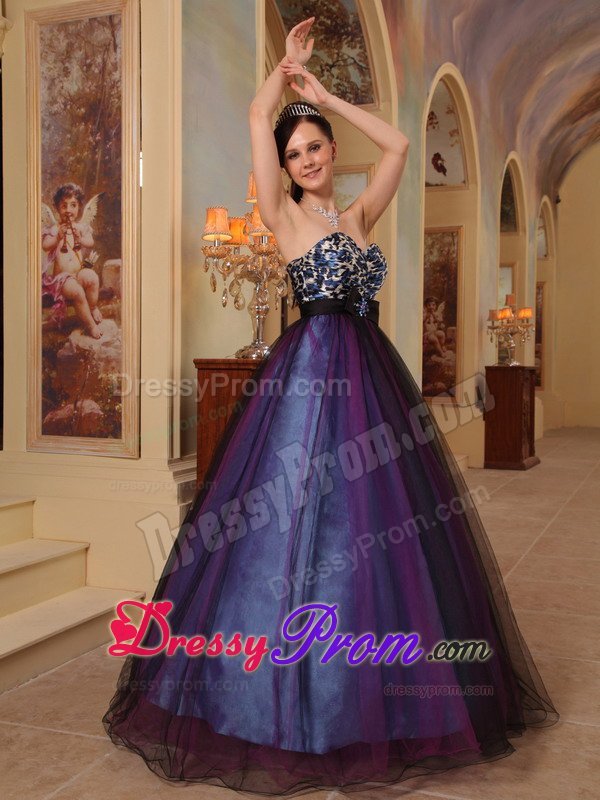 Purple Sweetheart Brooch Leopard Print Beading Prom Dress
