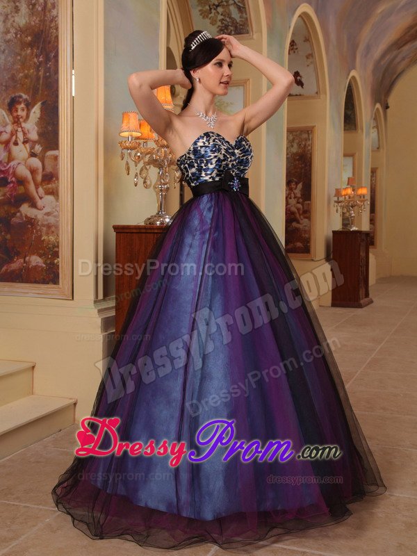Purple Sweetheart Brooch Leopard Print Beading Prom Dress