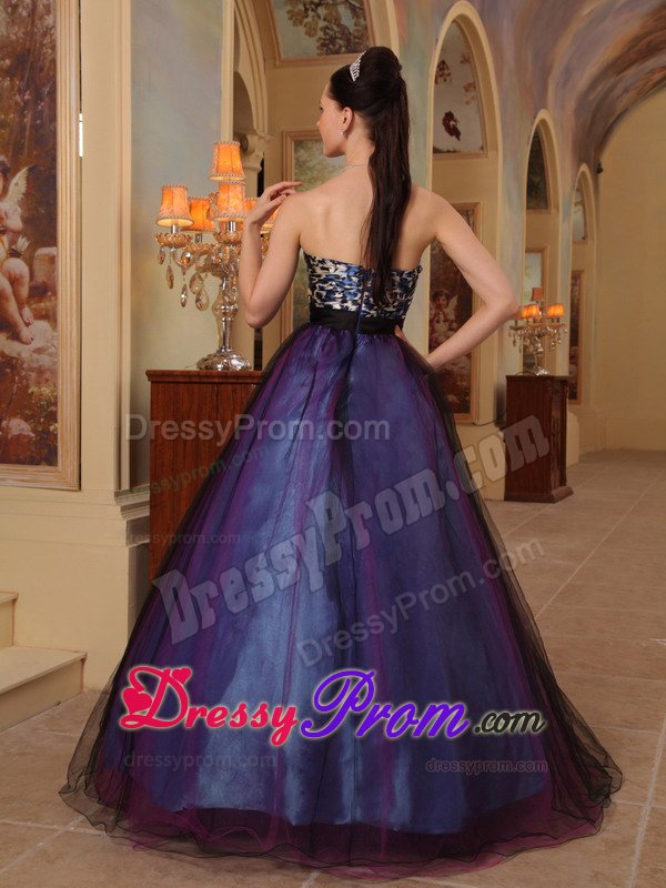 Purple Sweetheart Brooch Leopard Print Beading Prom Dress