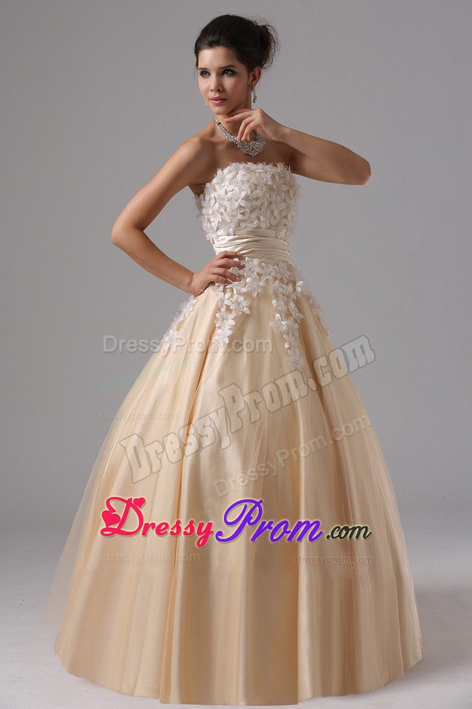 Champagne Strapless Appliques Ball Gown Prom Dress in Welland
