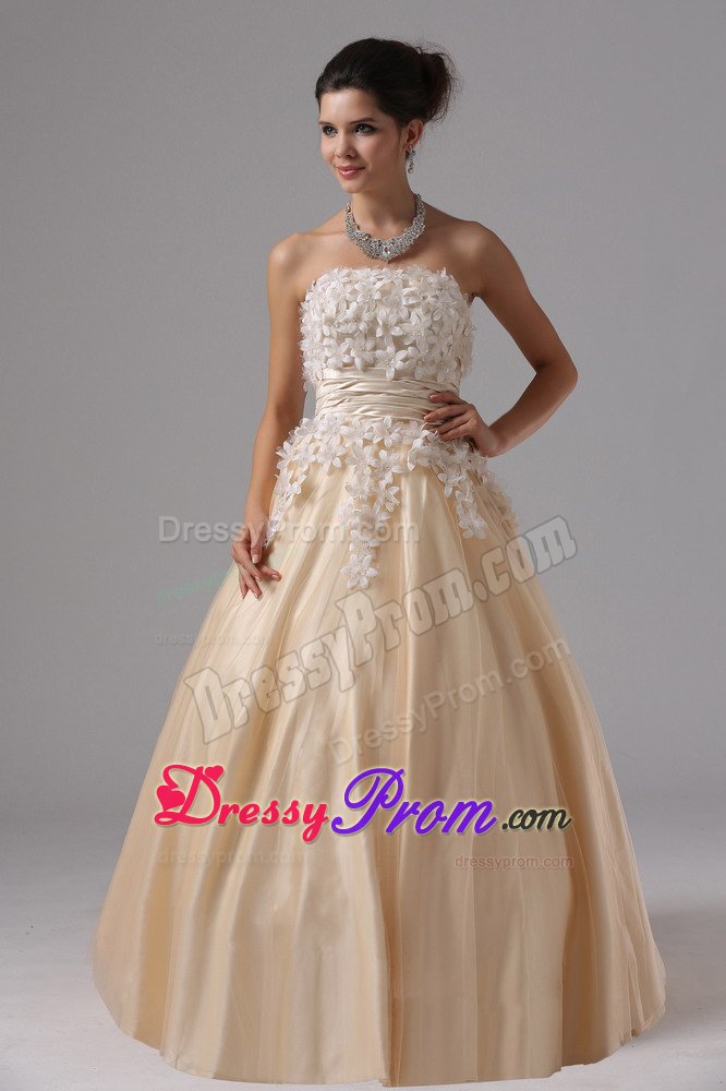 Champagne Strapless Appliques Ball Gown Prom Dress in Welland