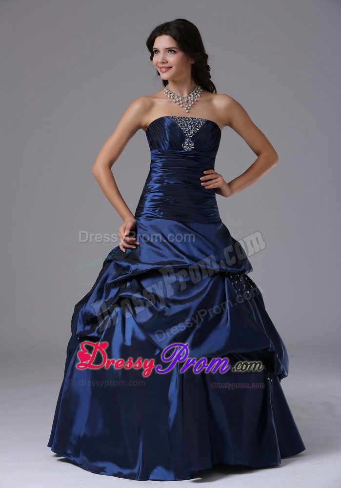 Beading Strapless Navy Blue Pick-ups Formal Dresses 2013