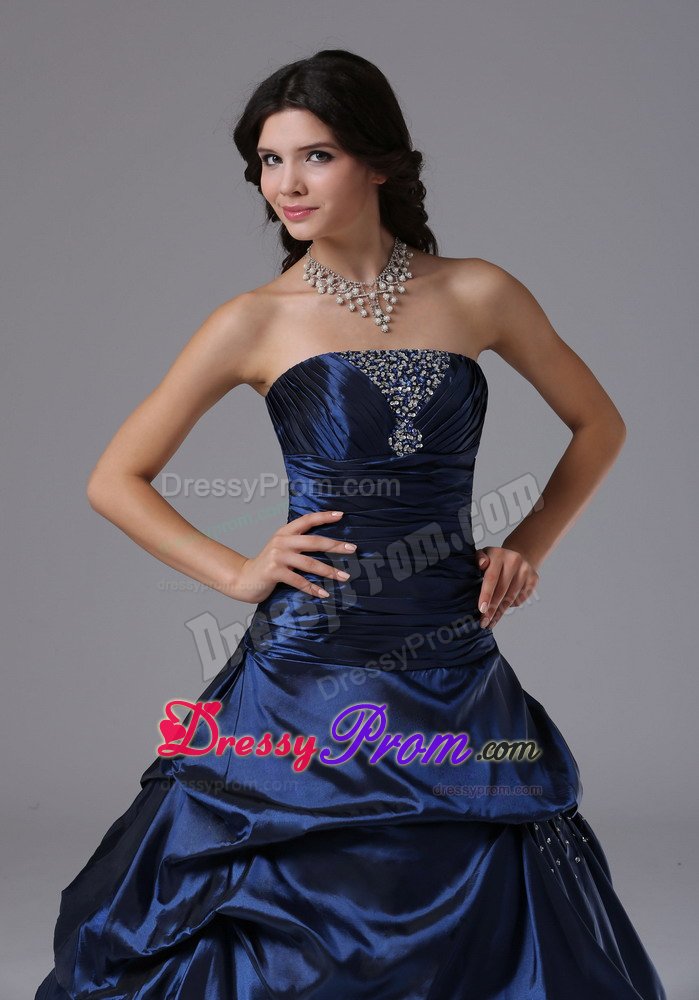 Beading Strapless Navy Blue Pick-ups Formal Dresses 2013