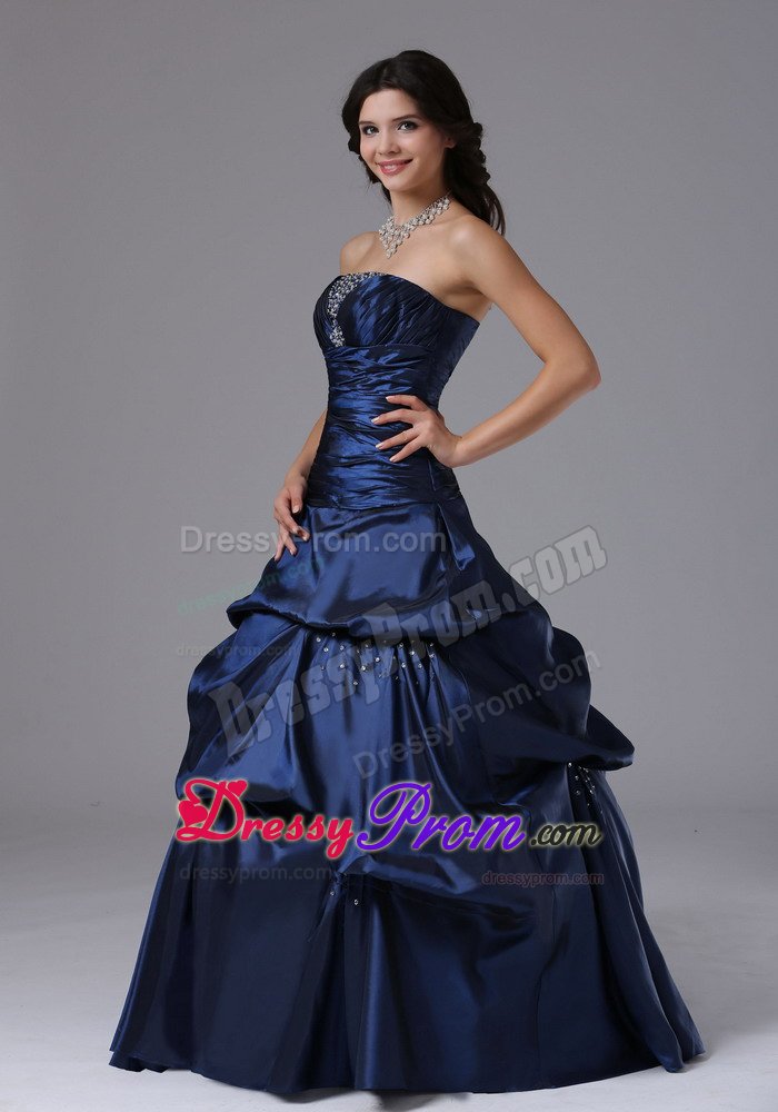 Beading Strapless Navy Blue Pick-ups Formal Dresses 2013