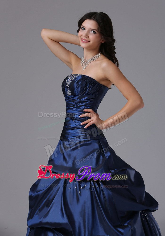 Beading Strapless Navy Blue Pick-ups Formal Dresses 2013