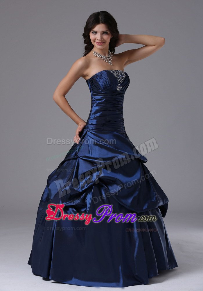 Beading Strapless Navy Blue Pick-ups Formal Dresses 2013