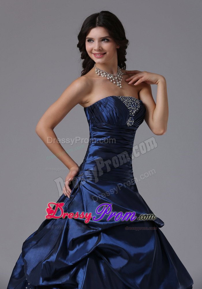 Beading Strapless Navy Blue Pick-ups Formal Dresses 2013