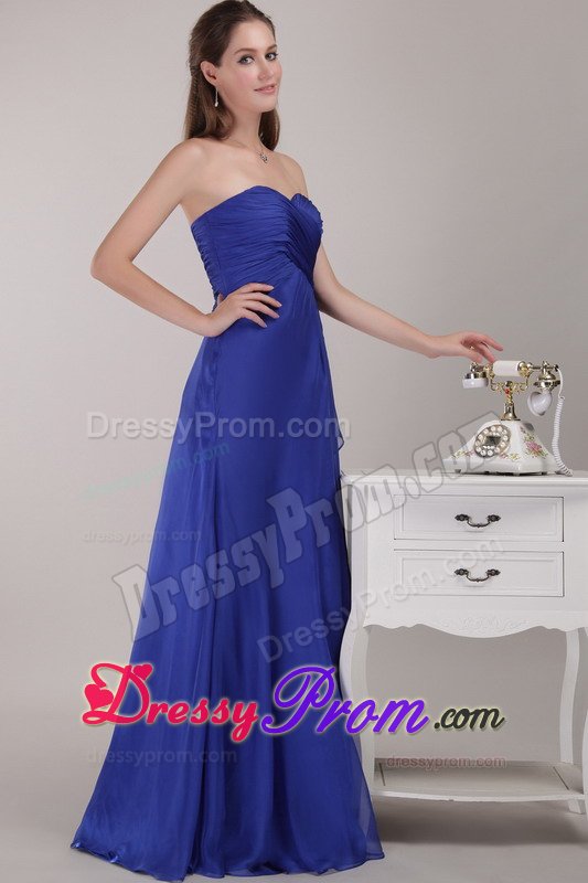 Ruching Sweetheart Royal Blue Empire Floor-length Prom Dress