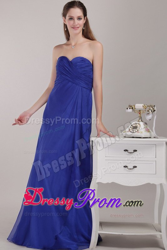 Ruching Sweetheart Royal Blue Empire Floor-length Prom Dress