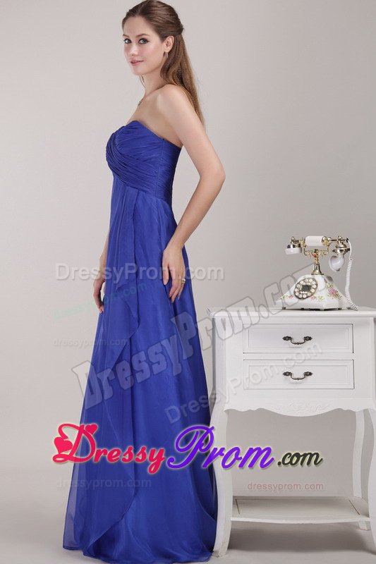 Ruching Sweetheart Royal Blue Empire Floor-length Prom Dress
