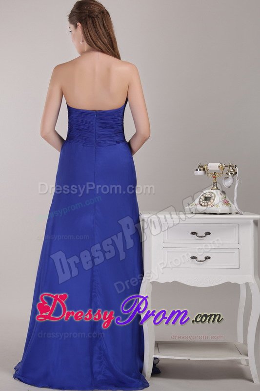 Ruching Sweetheart Royal Blue Empire Floor-length Prom Dress