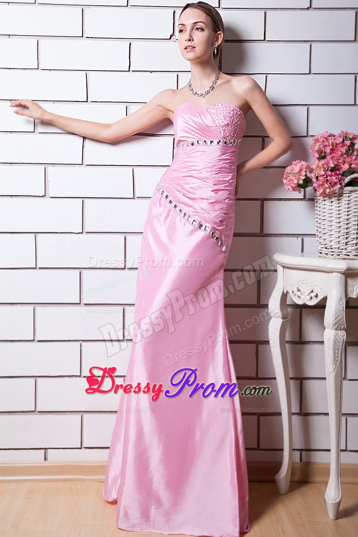 Baby Pink Column Sweetheart Beading Prom Dress Floor-length