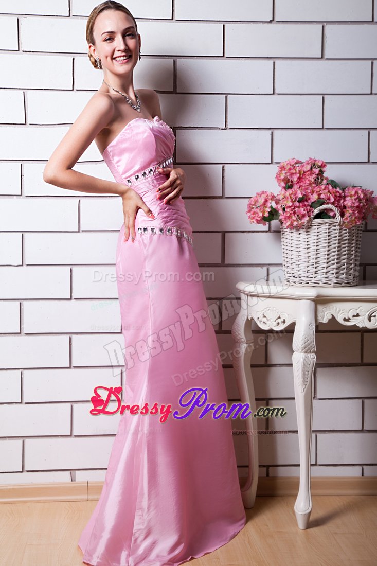 Baby Pink Column Sweetheart Beading Prom Dress Floor-length
