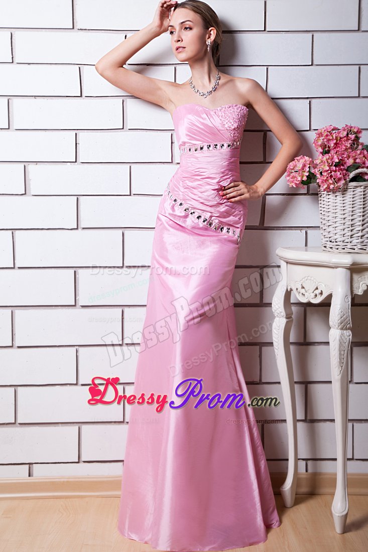 Baby Pink Column Sweetheart Beading Prom Dress Floor-length