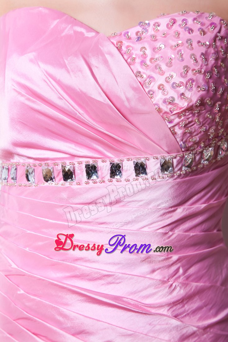 Baby Pink Column Sweetheart Beading Prom Dress Floor-length