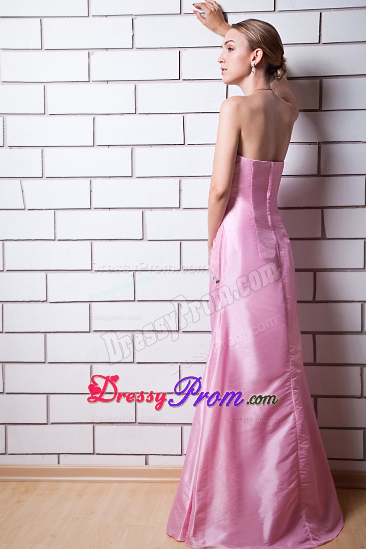 Baby Pink Column Sweetheart Beading Prom Dress Floor-length