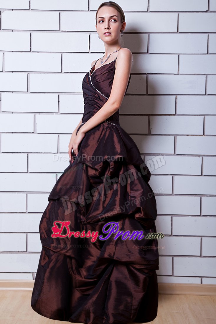 Straps Floor-length Beading Brown A-line Prom Maxi Dress