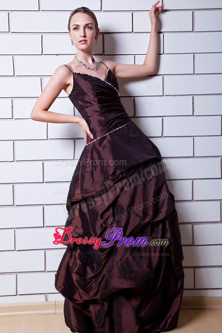 Straps Floor-length Beading Brown A-line Prom Maxi Dress