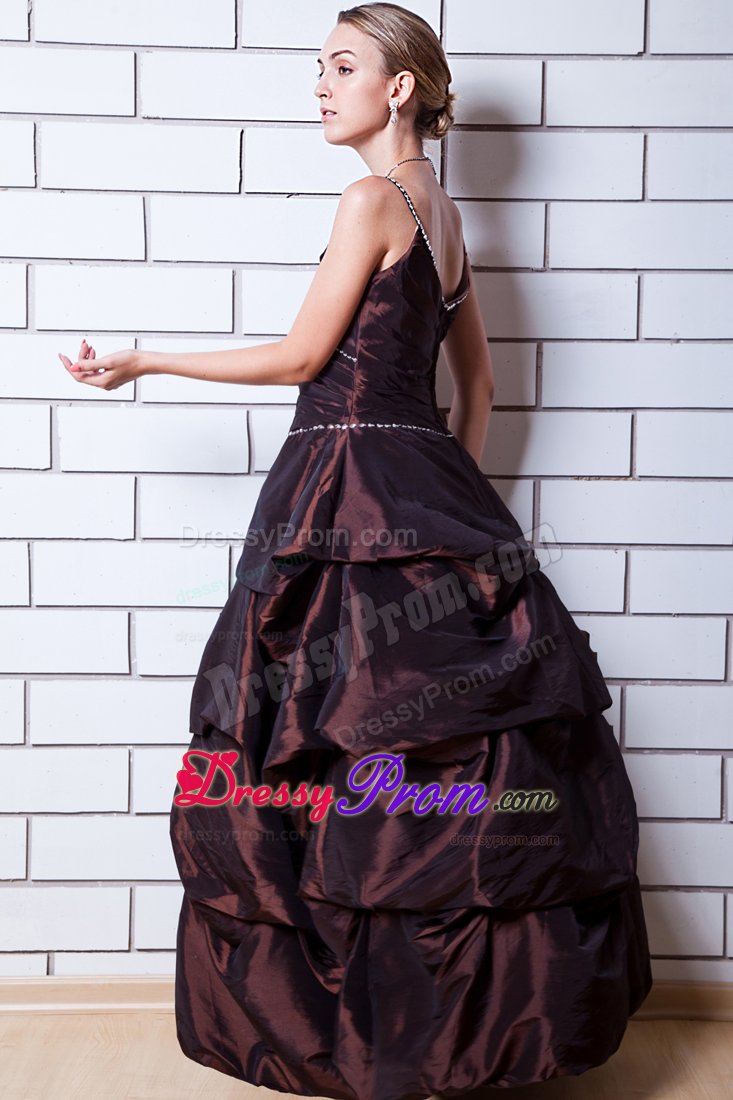 Straps Floor-length Beading Brown A-line Prom Maxi Dress
