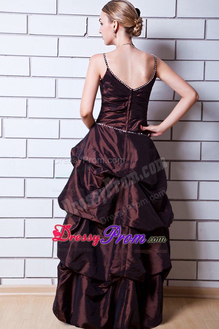 Straps Floor-length Beading Brown A-line Prom Maxi Dress
