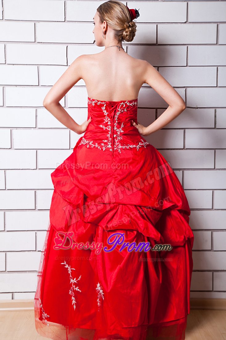 Prom Dress Appliques Floor-length in Red A-line Strapless