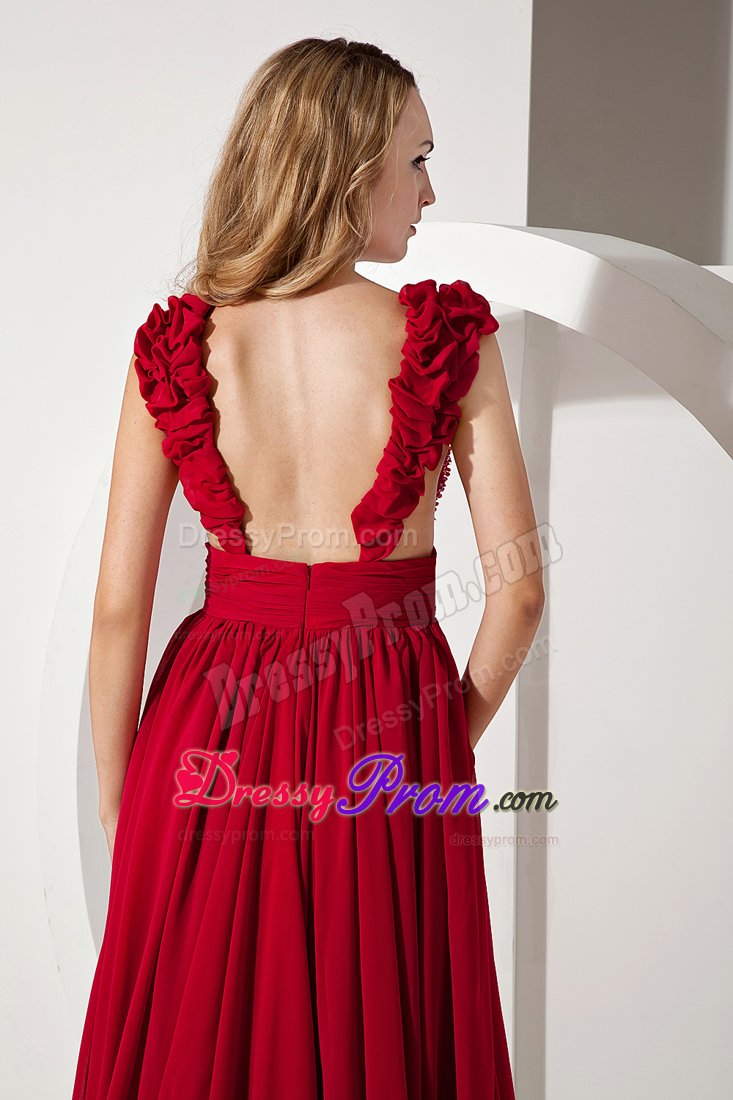 A-line Straps Red V-neck Brush Train Sequins Prom Dresses