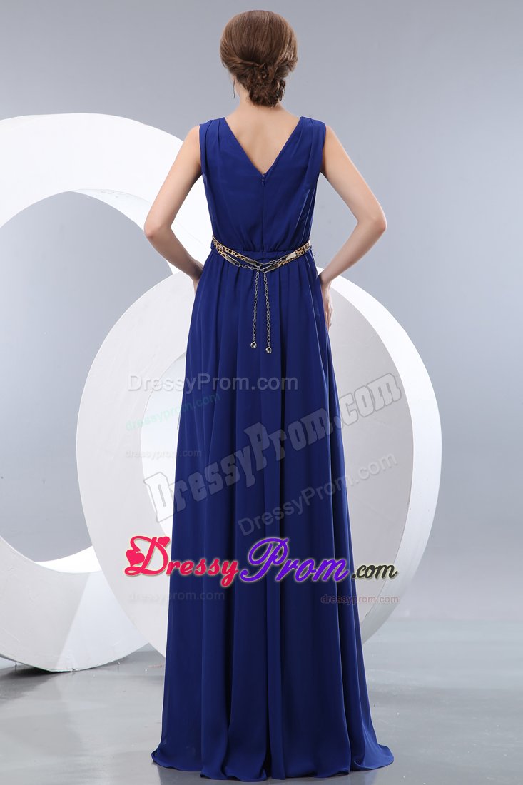 Prom Evening Dress Empire V-neck in Royal Blue with Belt