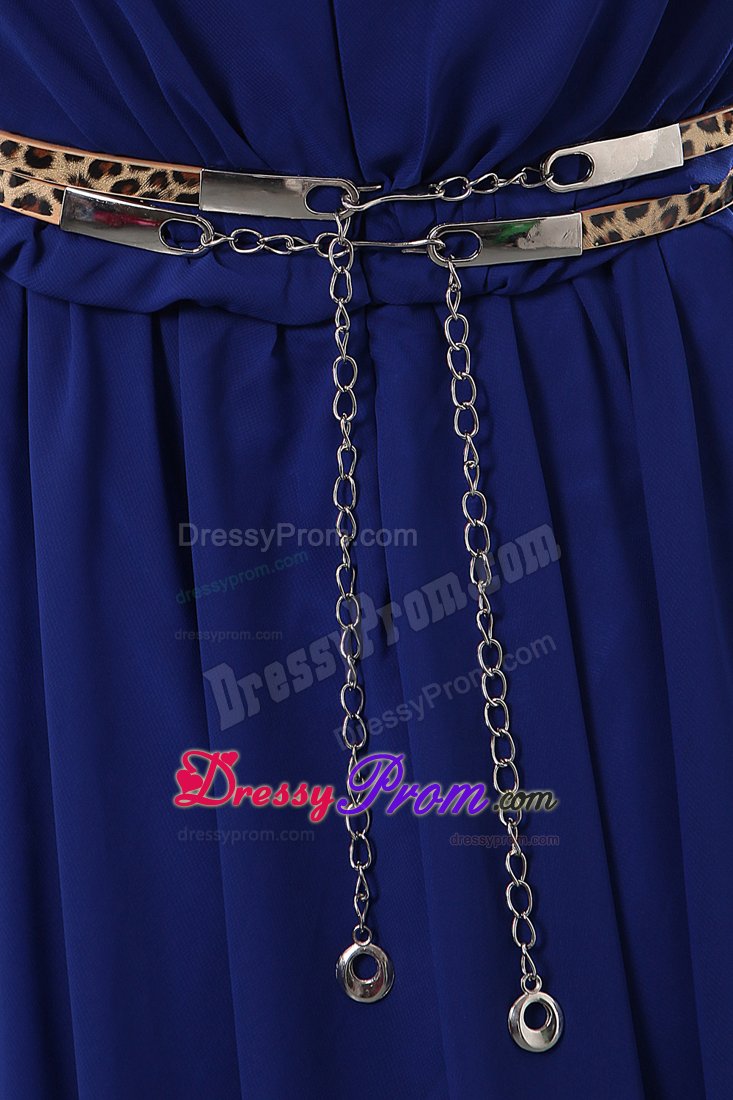 Prom Evening Dress Empire V-neck in Royal Blue with Belt