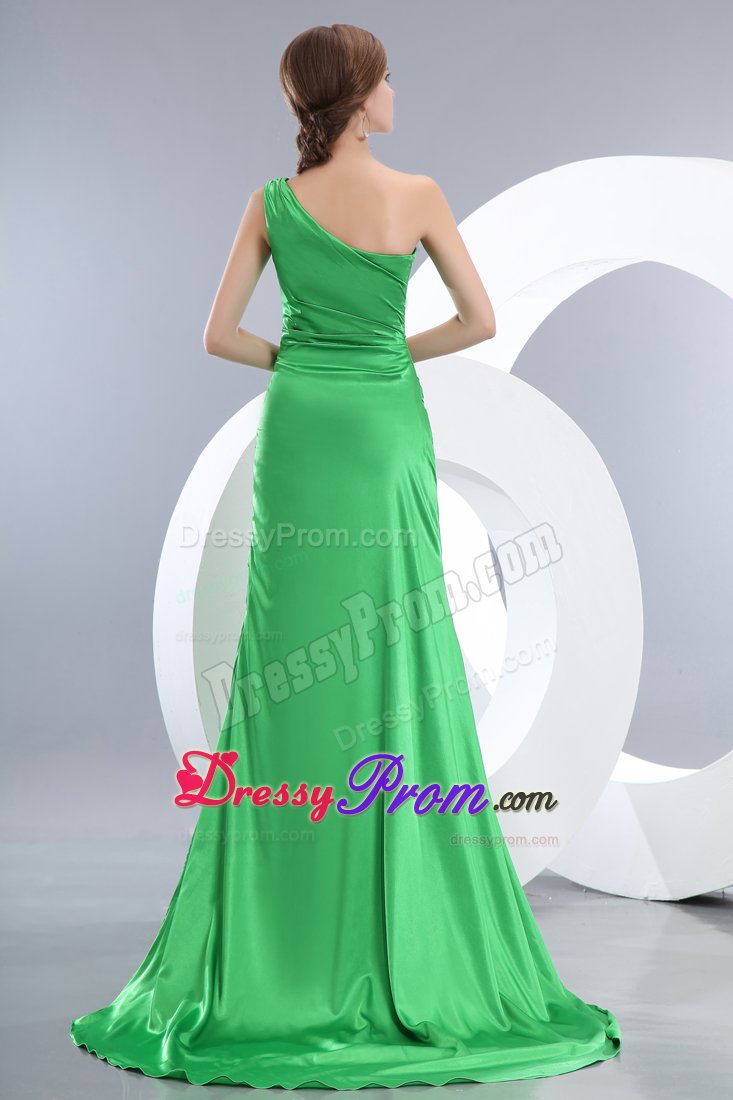 Spring Green Mermaid Prom Dress One Shoulder Brush Train