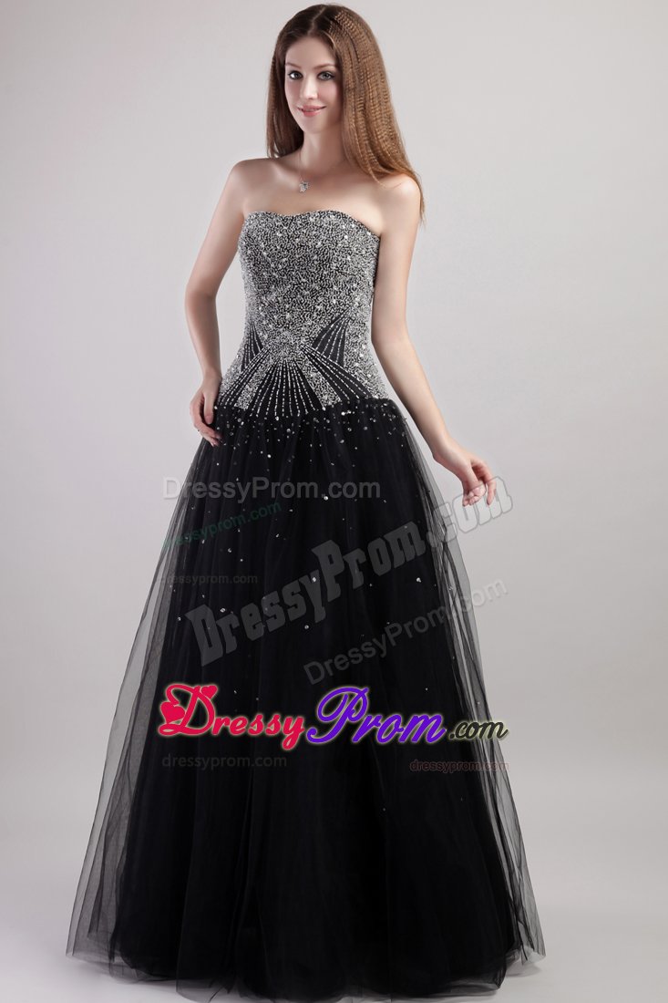 Black Beading Prom Graduation Dress for Strapless Floor-length