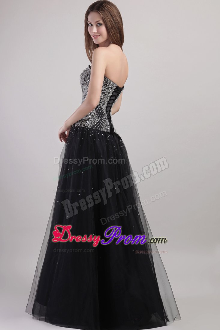 Black Beading Prom Graduation Dress for Strapless Floor-length