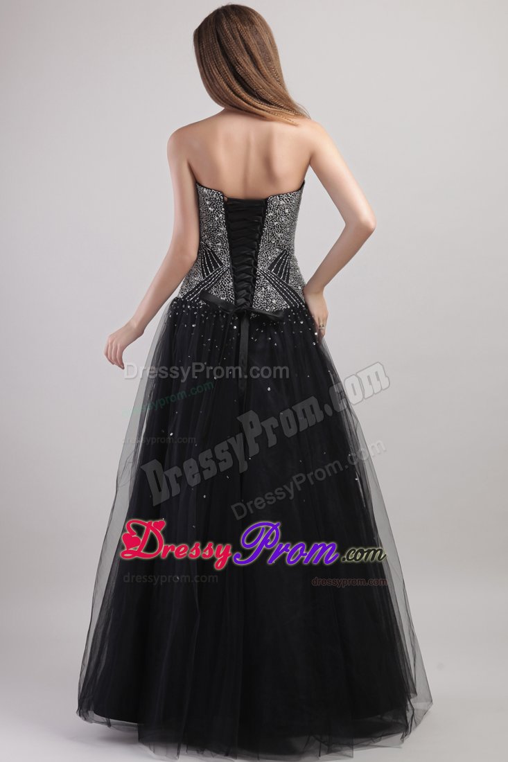 Black Beading Prom Graduation Dress for Strapless Floor-length