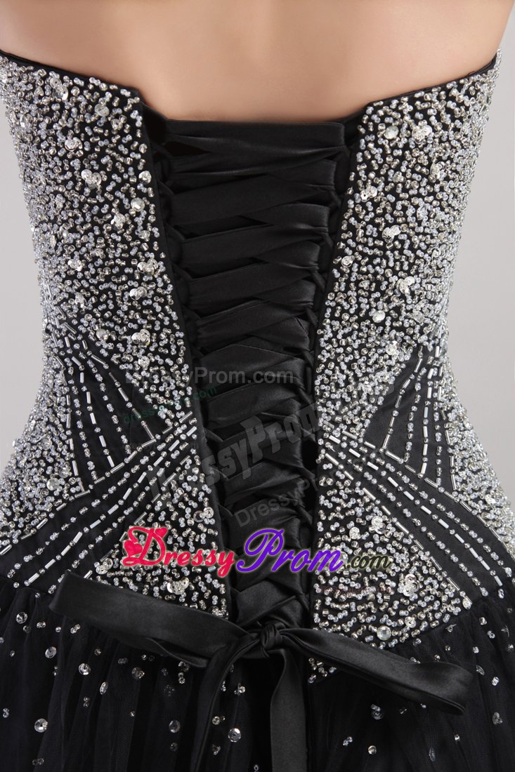 Black Beading Prom Graduation Dress for Strapless Floor-length