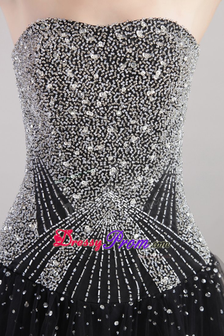 Black Beading Prom Graduation Dress for Strapless Floor-length