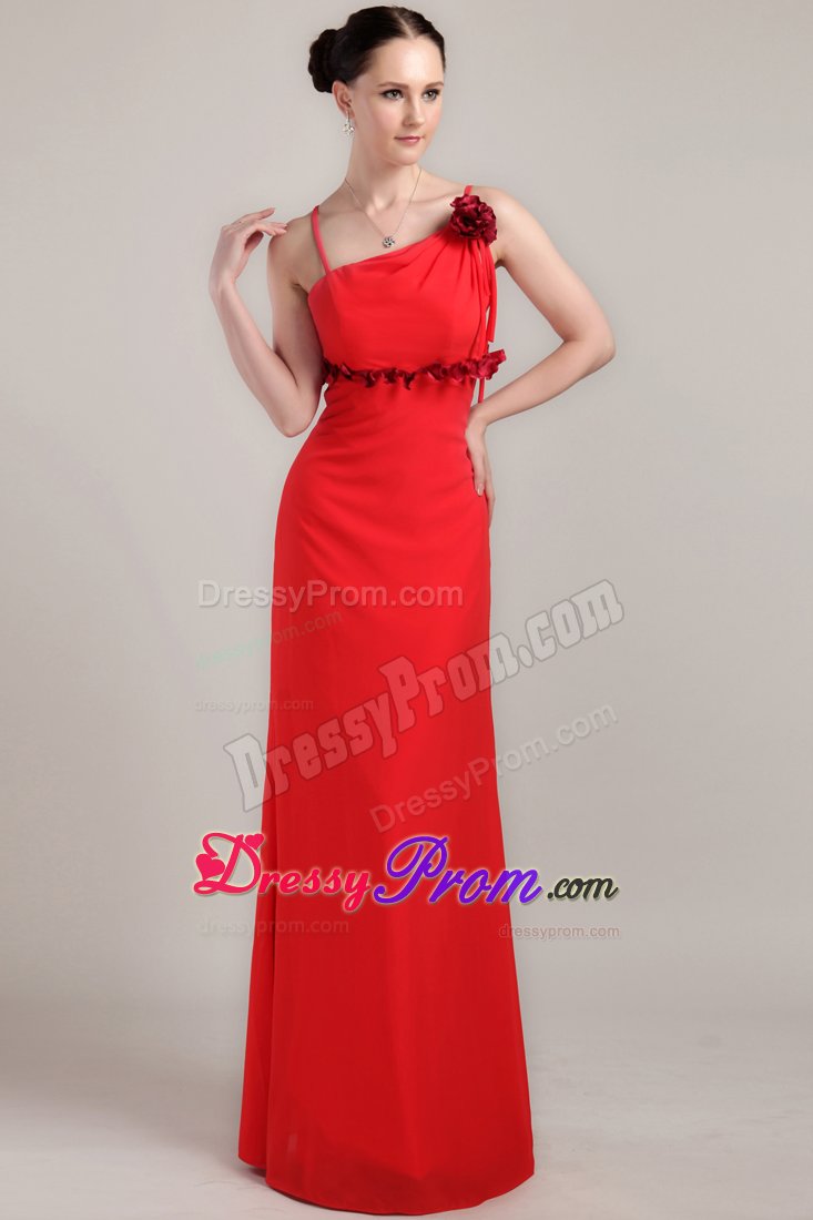 Floor-length Red Straps Column Hand Made Flower Prom Dress