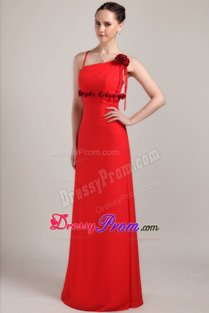 Floor-length Red Straps Column Hand Made Flower Prom Dress