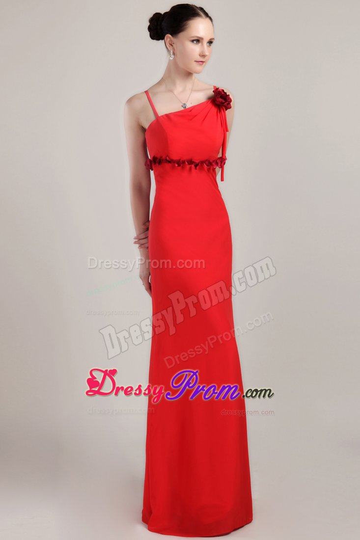 Floor-length Red Straps Column Hand Made Flower Prom Dress