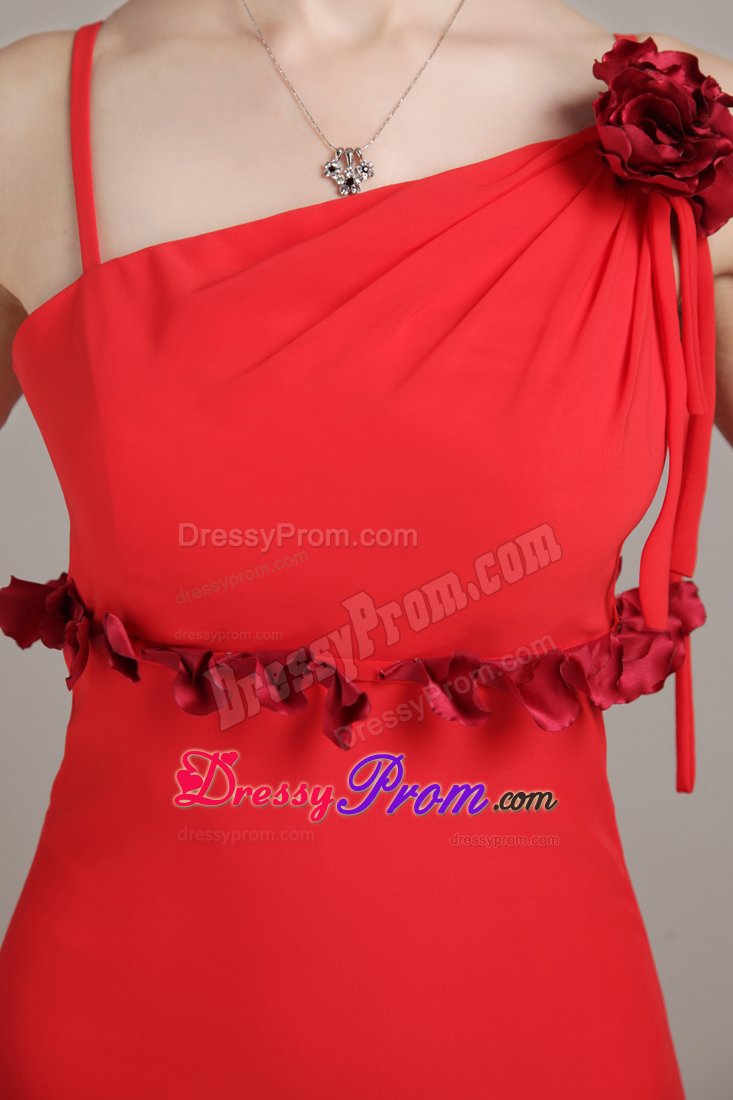 Floor-length Red Straps Column Hand Made Flower Prom Dress