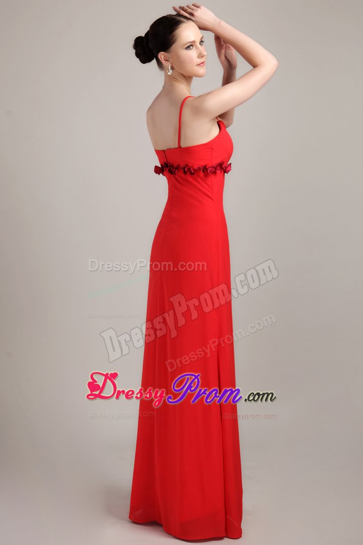 Floor-length Red Straps Column Hand Made Flower Prom Dress