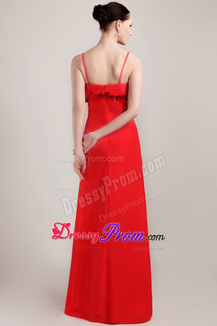 Floor-length Red Straps Column Hand Made Flower Prom Dress