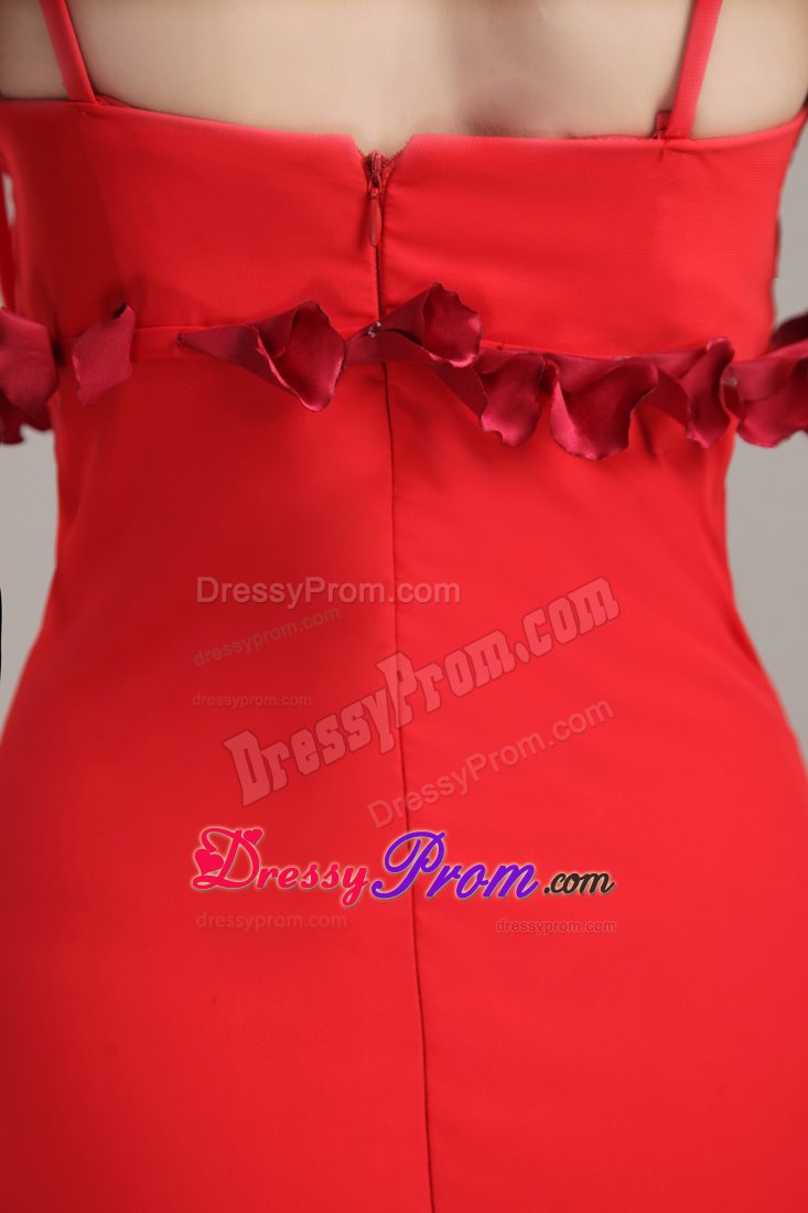 Floor-length Red Straps Column Hand Made Flower Prom Dress