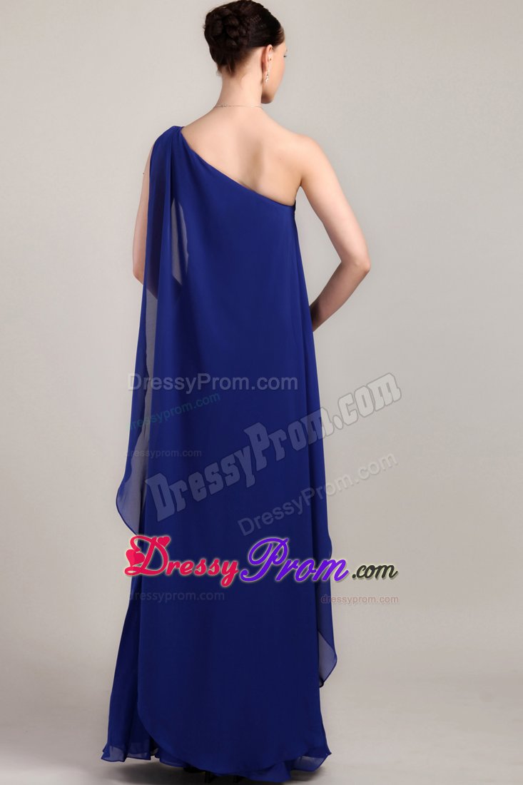 Blue Sheath One Shoulder Prom Celebrity Dress with Watteau Train