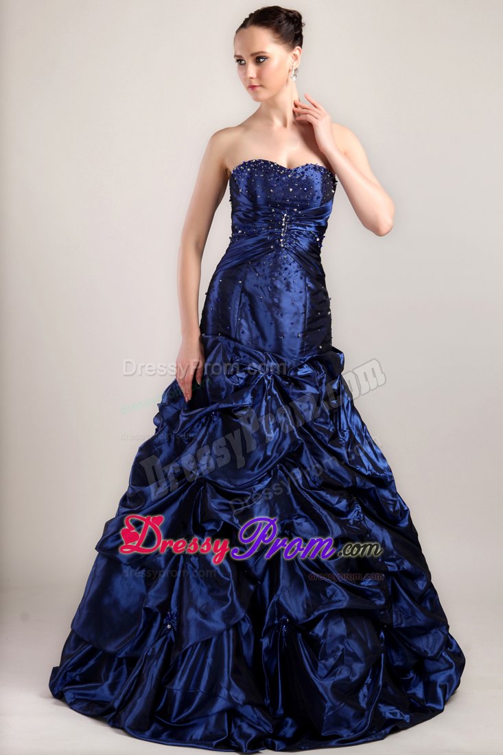 Sweetheart Navy Blue A-line Pick-ups Prom Formal Dress