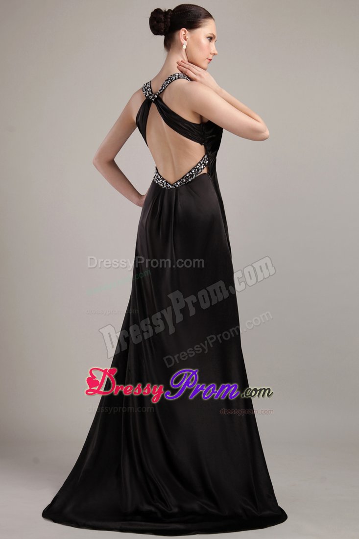 Black Empire Beading V-neck Sweep / Brush Prom Dresses