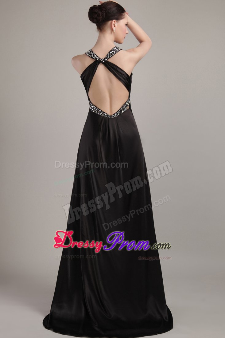 Black Empire Beading V-neck Sweep / Brush Prom Dresses