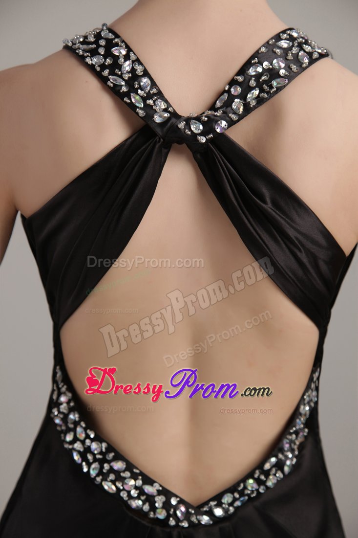 Black Empire Beading V-neck Sweep / Brush Prom Dresses