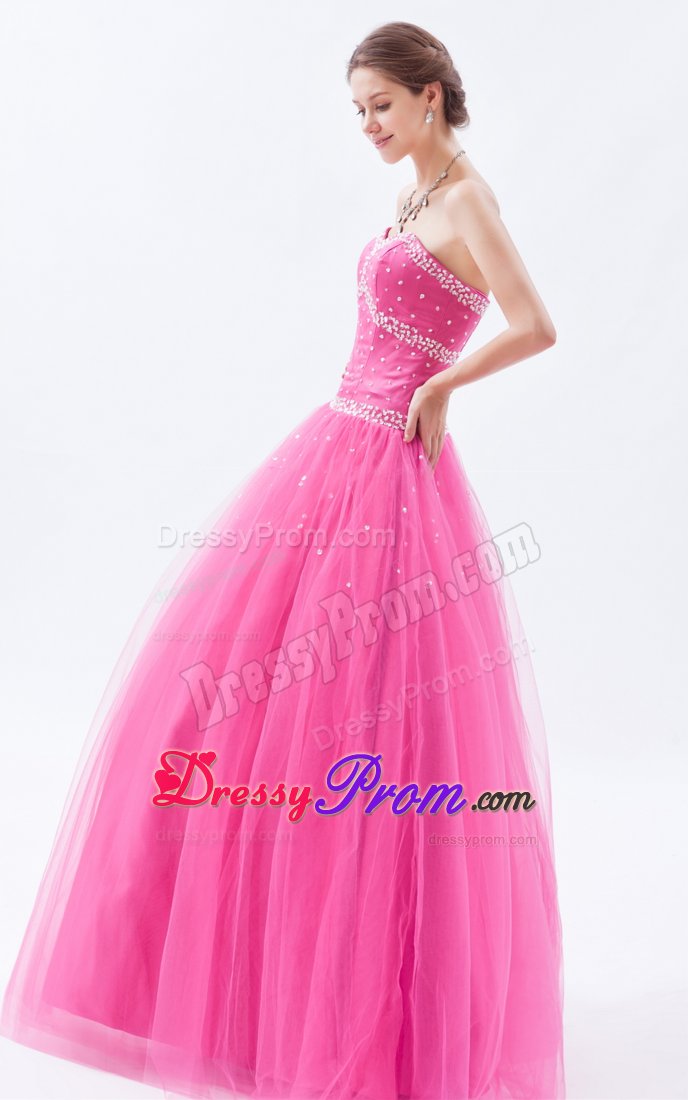 Hot Pink Princess Beading Sweetheart Prom Dress Floor-length